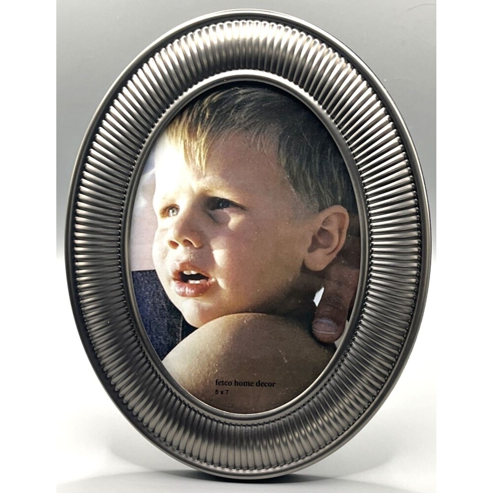 New in Box Fetco Ribbed Oval Pewter Picture Frame 5x7 Easel or Wall Hanging